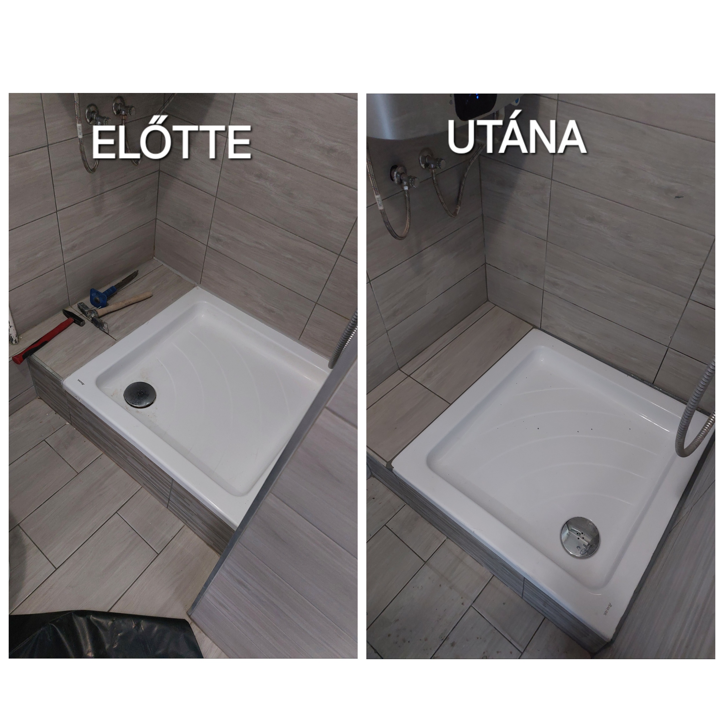 Zuhanytálca cseréje fürdőszobában, előtte-utána összehasonlításban
